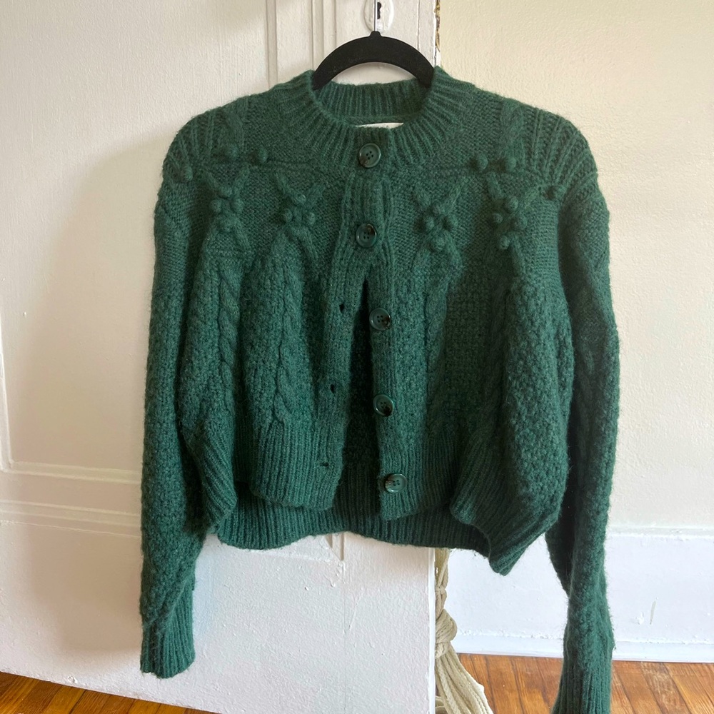 Bohme Forest Green Knit Bobble Cardigan Sweater